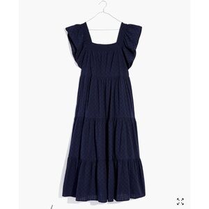MADEWELL Ruffle-Sleeve Tiered Midi Dress in Textured Check size small